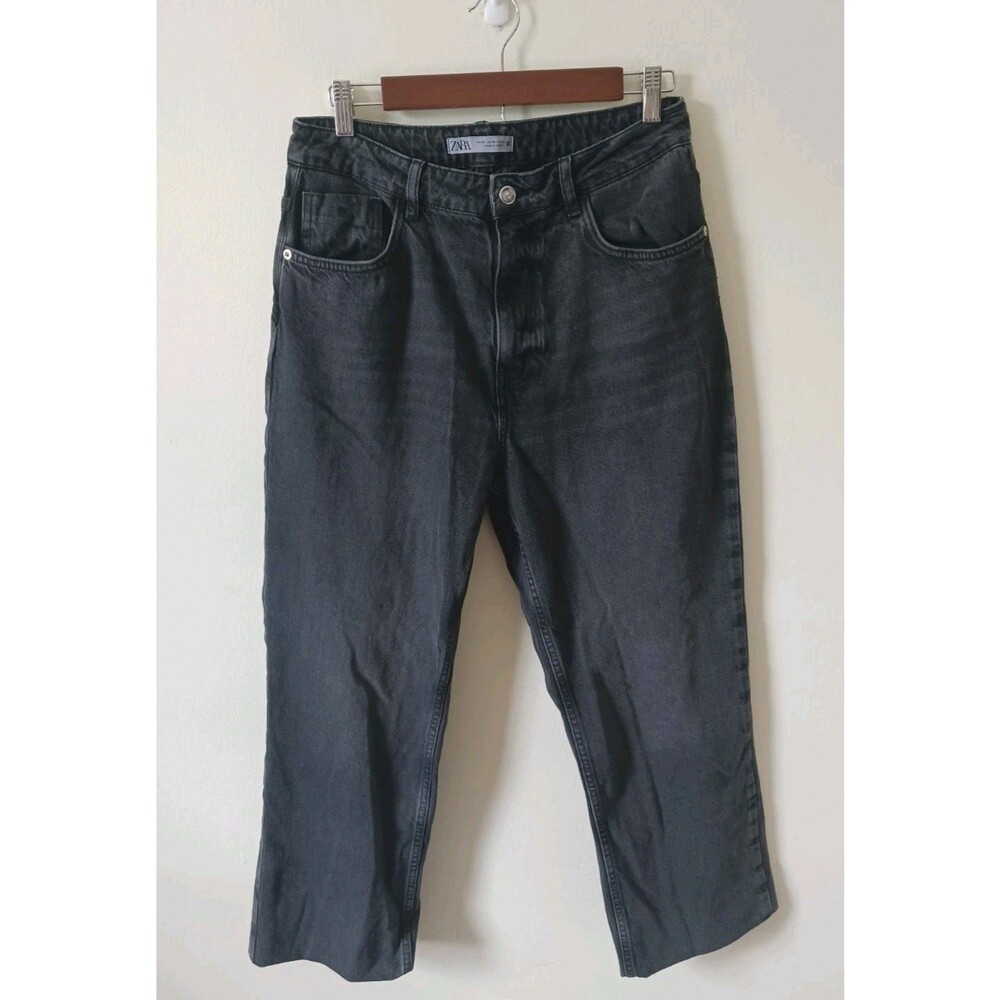 Zara Z1975 Jeans Womens 10 Faded Black High Rise Straight Leg Denim